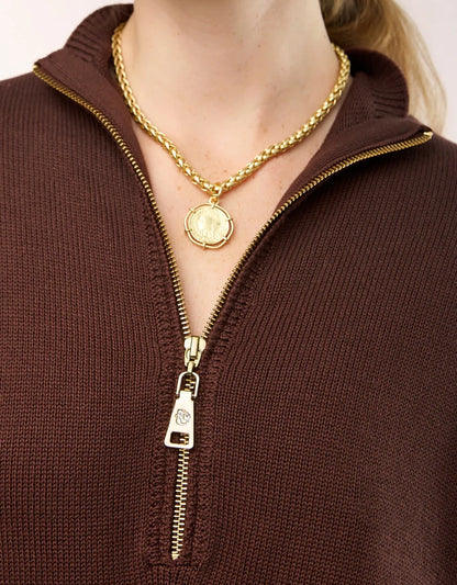 Carlie Half Zip Sweater - Deep Mahogany