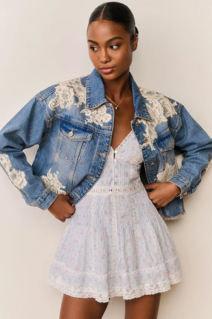 Amana Lace Patchwork Denim Jacket