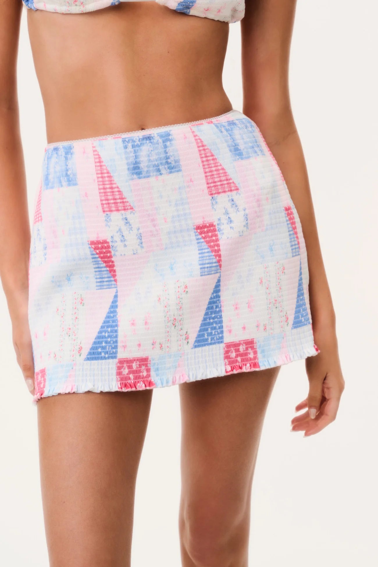 Arwen Patchwork Print Swim Skirt - Blueberry Sundae