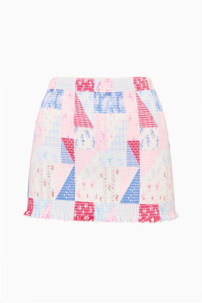 Arwen Patchwork Print Swim Skirt - Blueberry Sundae