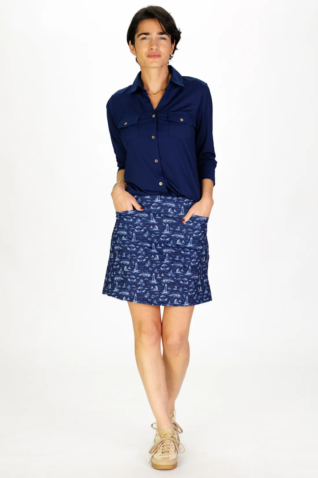 Hattie Skort in Navy with White Toile
