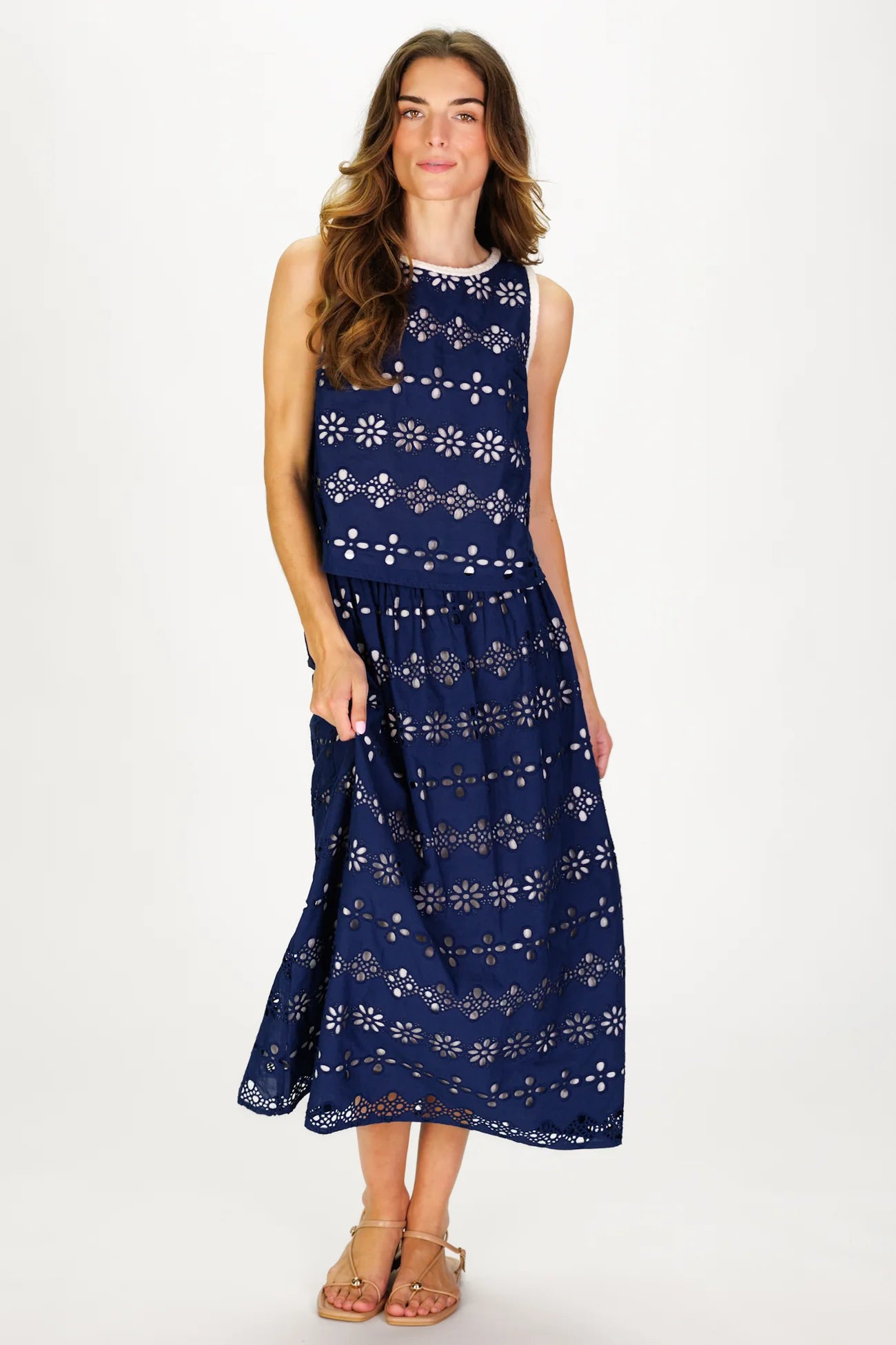 Amy Eyelet Top in Navy Garden Eyelet