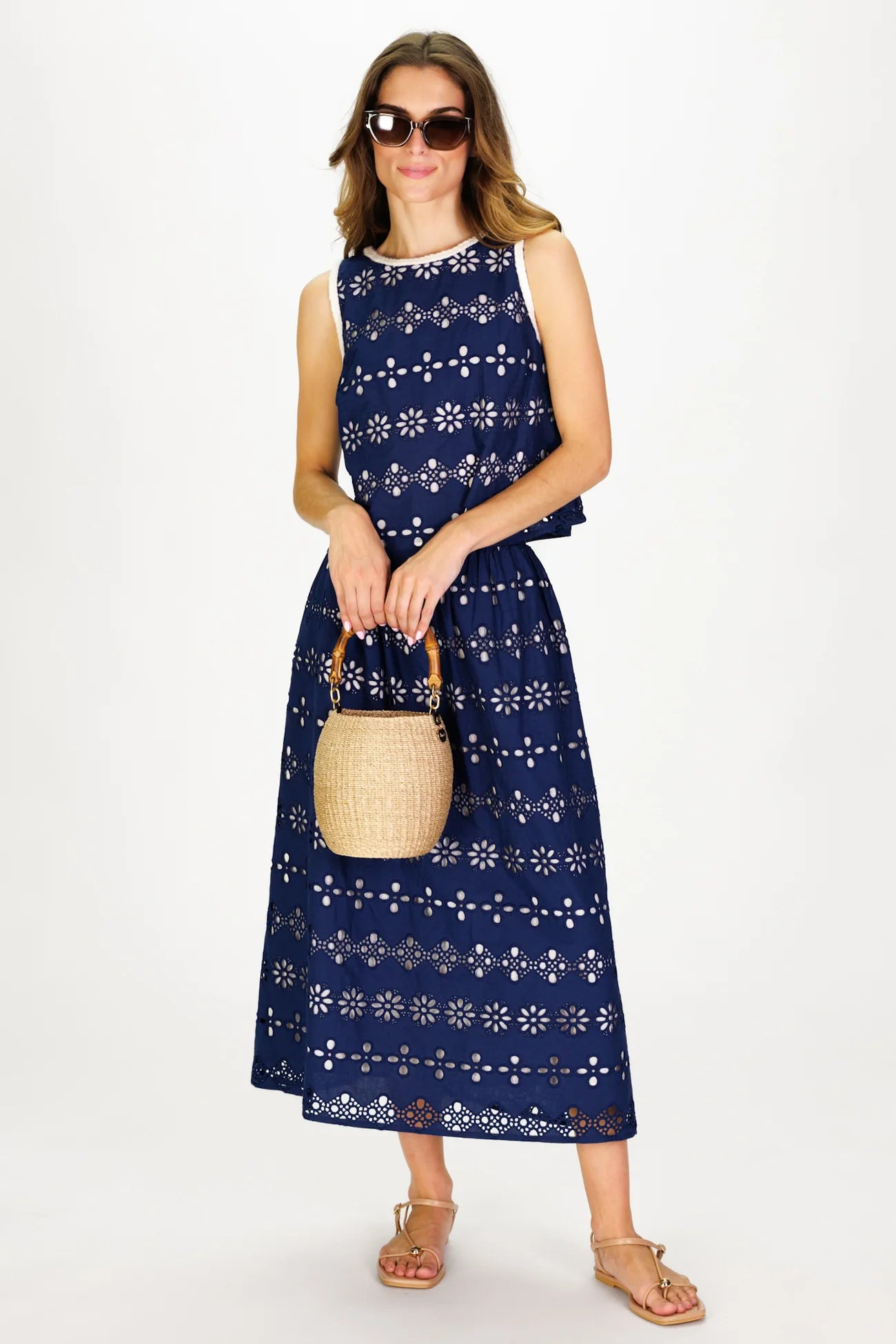 Amy Eyelet Top in Navy Garden Eyelet