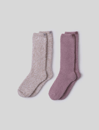 CozyChic® 2 Pair Sock Set - Teaberry / Heathered Stone