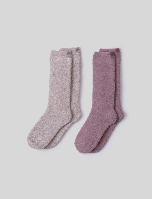 CozyChic® 2 Pair Sock Set - Teaberry / Heathered Stone