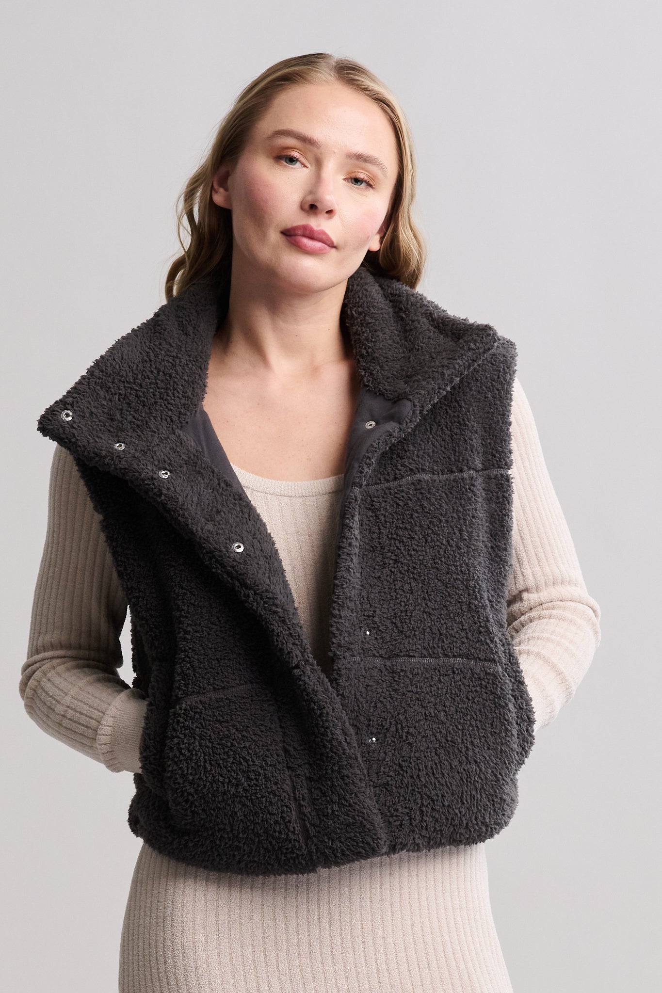 Brushed CozyChic Puffer Vest - Carbon