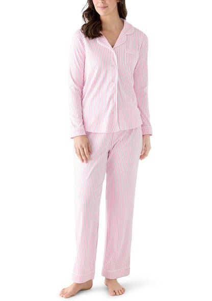 Pima Cotton Long Sleeve Sleep Set - Becky Stripe - CC/White