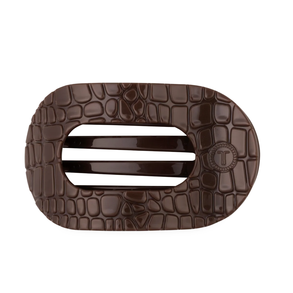 Brown Crocodile Large Flat Round Hair Clip