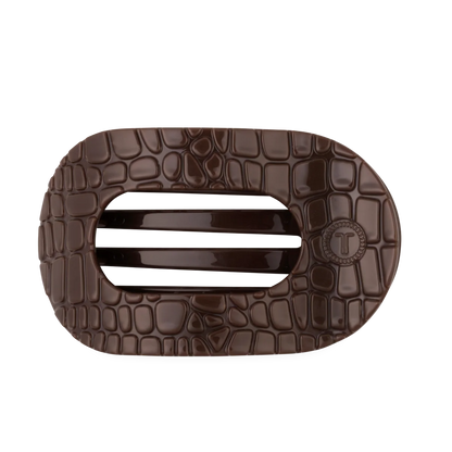Brown Crocodile Large Flat Round Hair Clip