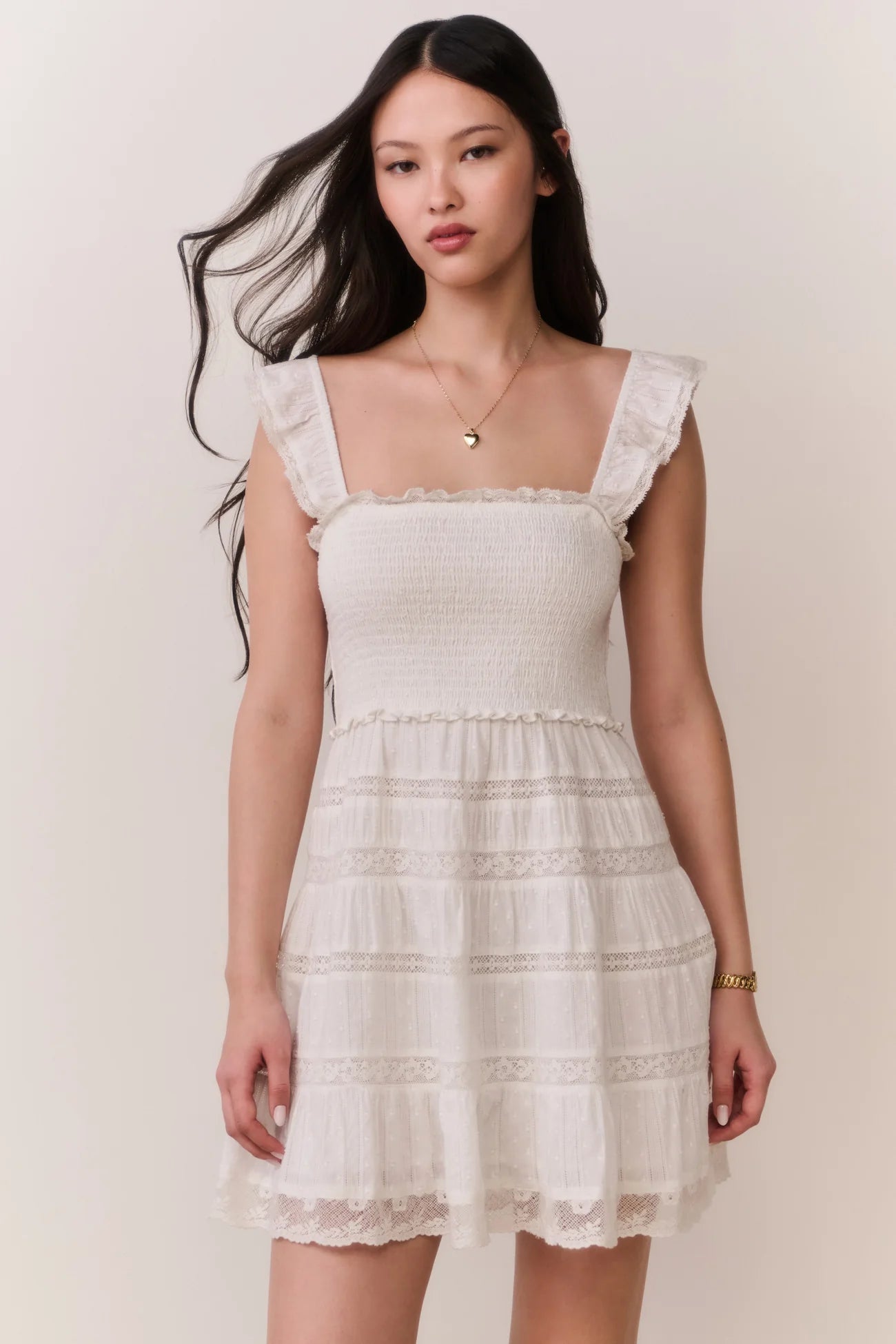Colbera Lace-Trimmed Cotton Mini Dress - White