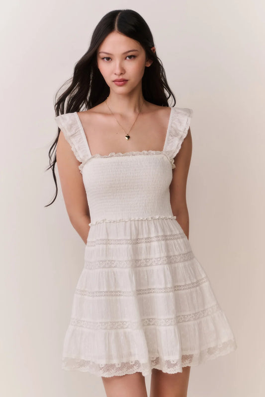 Colbera Lace-Trimmed Cotton Mini Dress - White