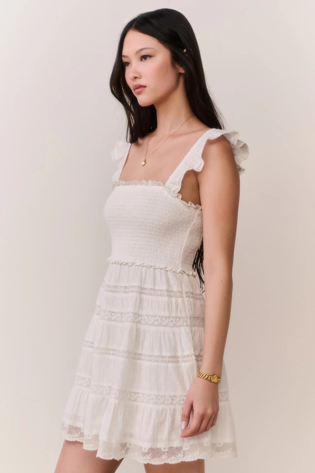 Colbera Lace-Trimmed Cotton Mini Dress - White