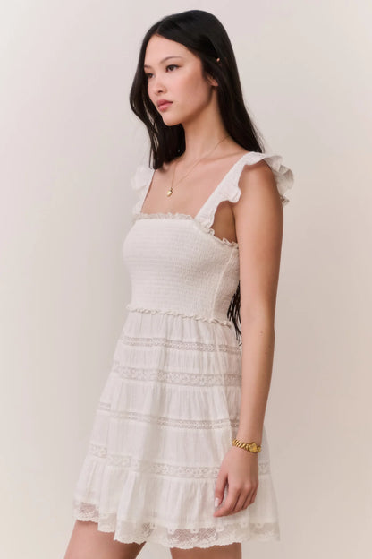 Colbera Lace-Trimmed Cotton Mini Dress - White