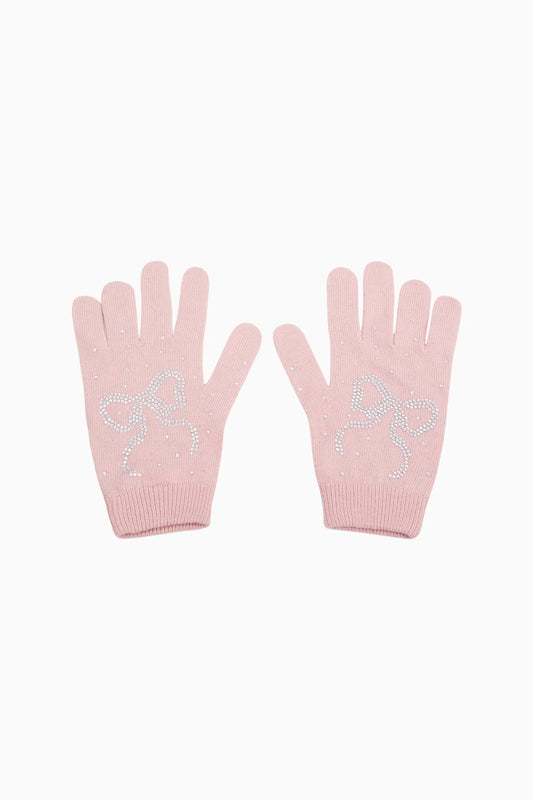 Coline Rhinestone Bow Wool-Blend Gloves - Pink Salt