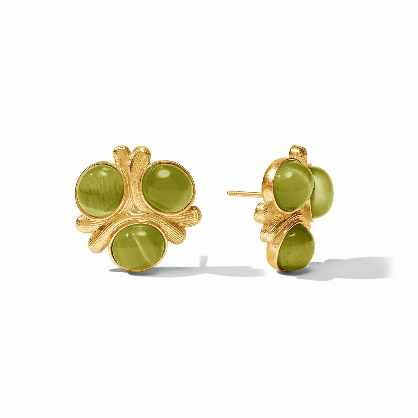 Cobblestone Statement Stud - Green Cat's Eye