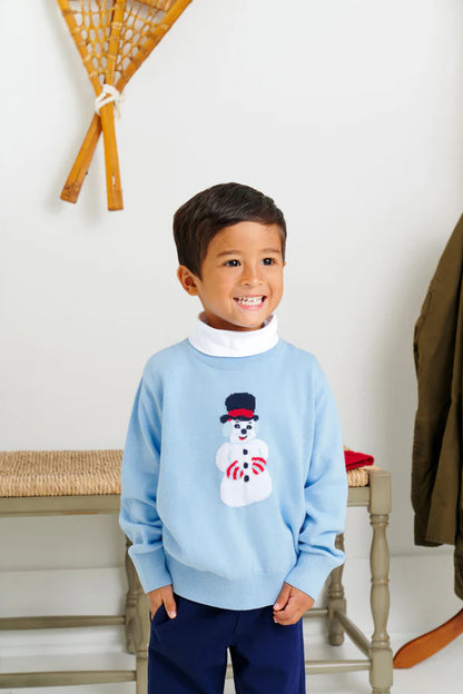 Isaac's Intarsia Sweater - Beale Street Blue with Snowman Intarsia