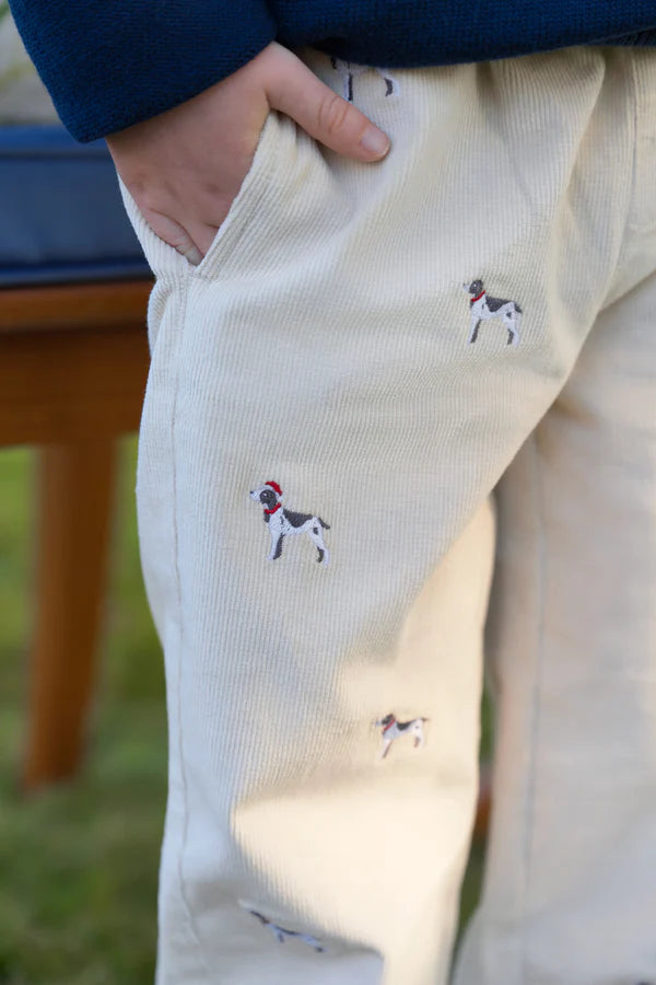 Critter Sheffield Pants (Corduroy) - Osprey Oatmeal Richmond Red Stork & Santa Dog Embroidery