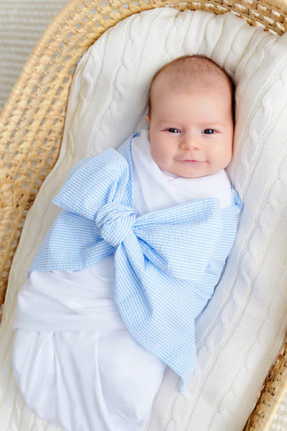 Bow Swaddle ® - Breakers Blue Seersucker