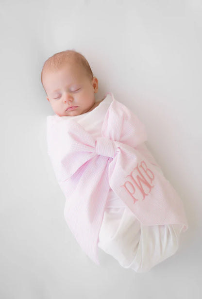Bow Swaddle ® - Pink Savannah Seersucker