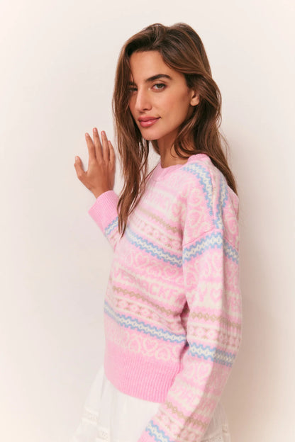Emberly Wool Fair Isle Pullover - Peach Dream