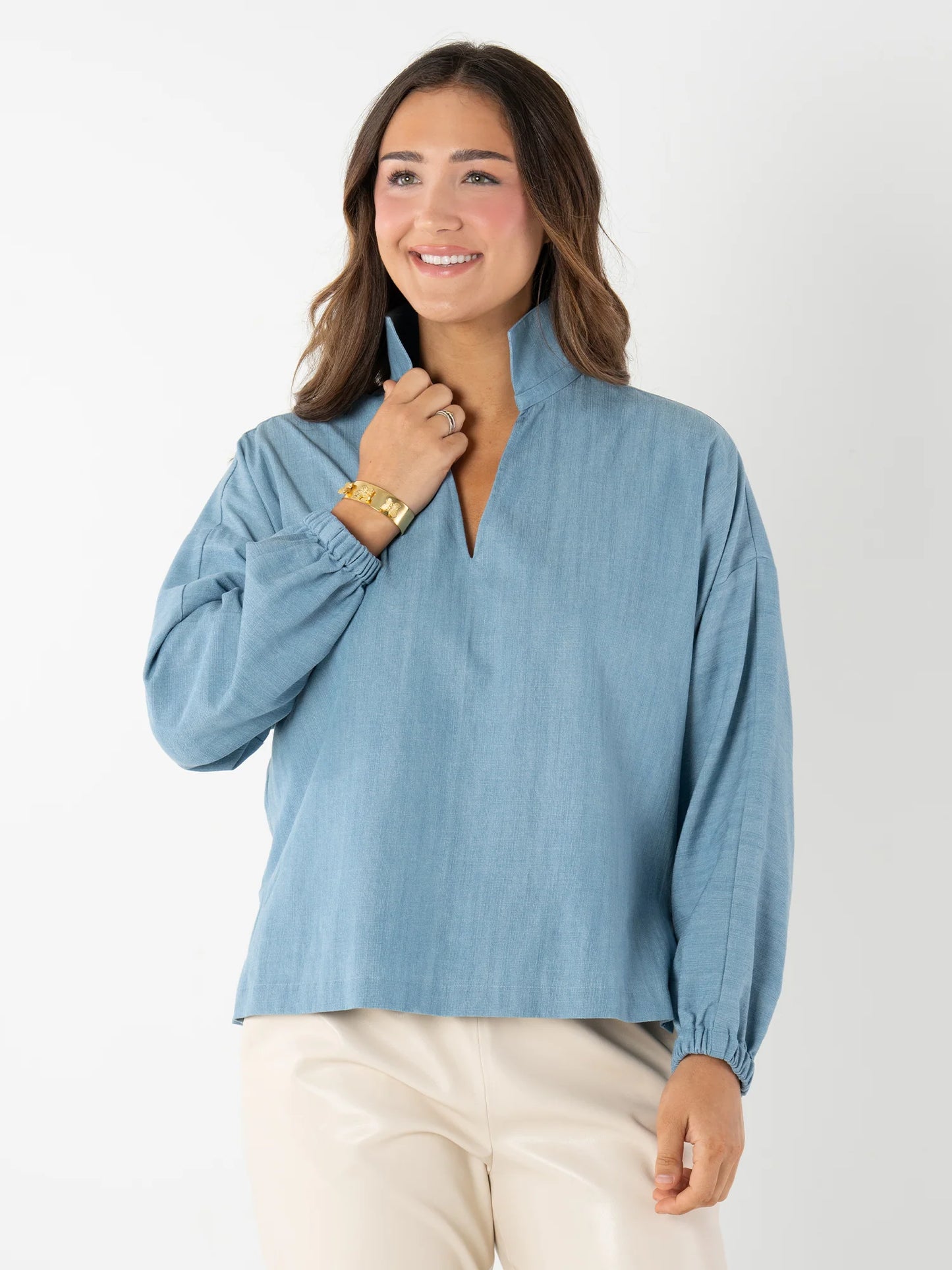 Long Sleeve Poppy Top - Denim Chambray