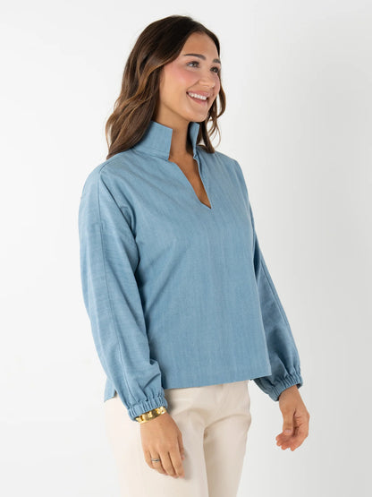 Long Sleeve Poppy Top - Denim Chambray