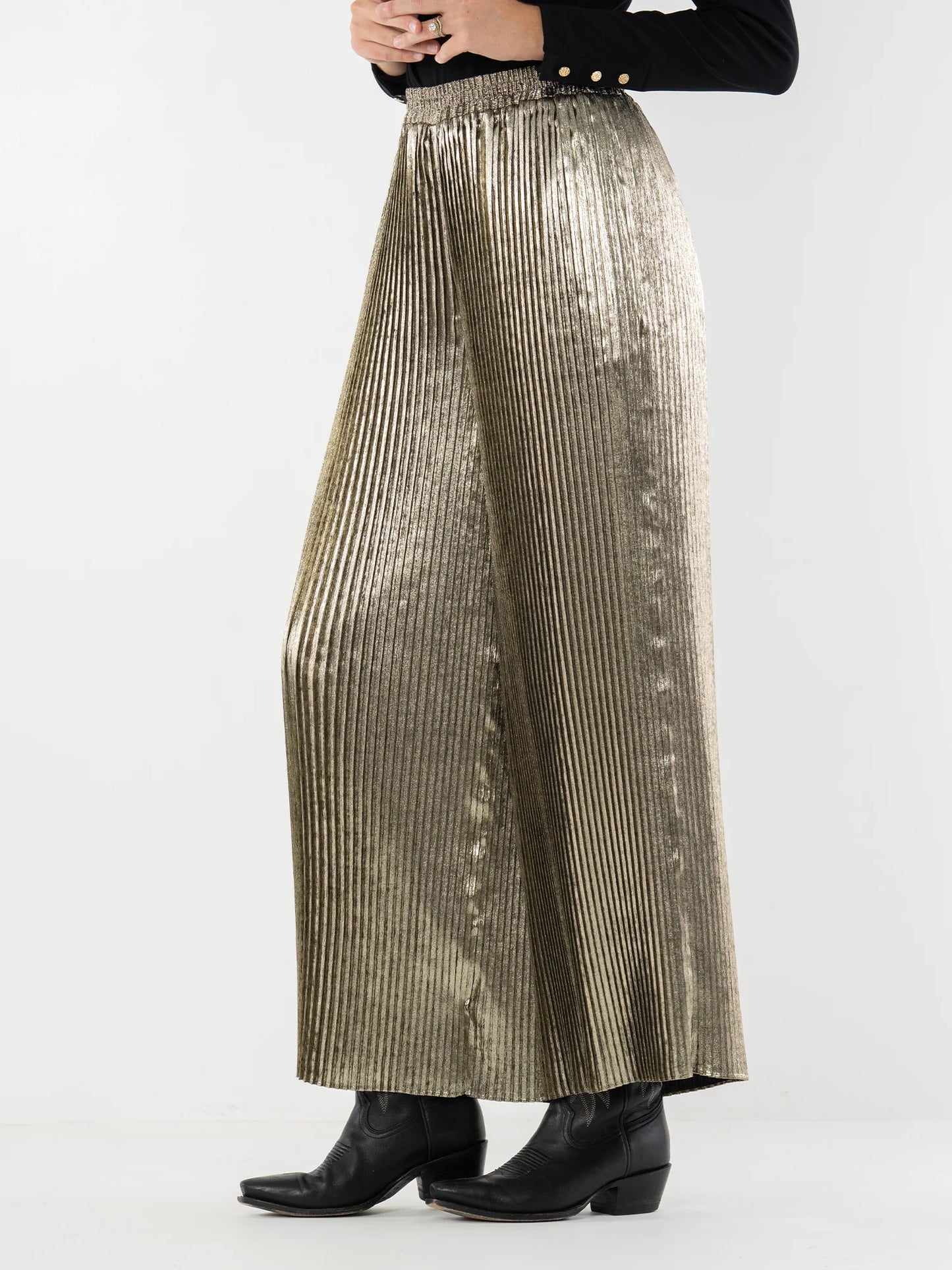 Pleated Pant - Black/Gold
