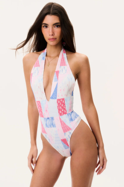 Glenna Patchwork One-Piece Swimsuit - Blueberry Sundae