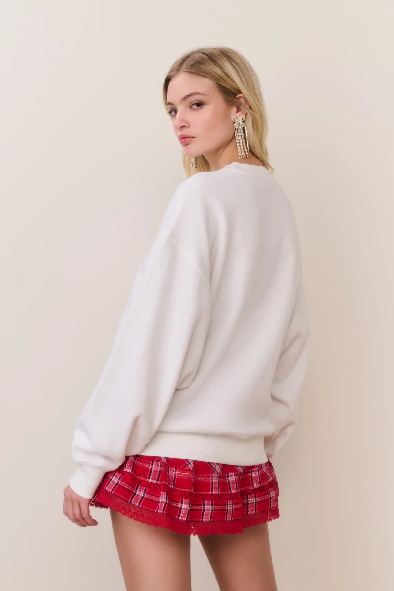 Havenleigh Christmas Bow Fleece Pullover - White