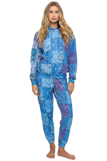 Bandana Quilted Relaxed Pullover Hoodie - Blue