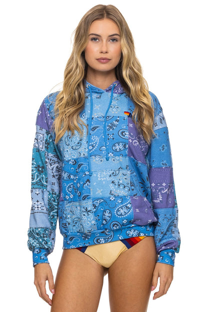 Bandana Quilted Relaxed Pullover Hoodie - Blue