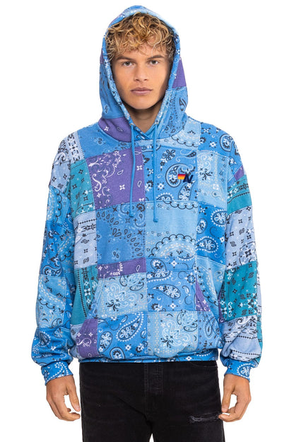 Bandana Quilted Relaxed Pullover Hoodie - Blue