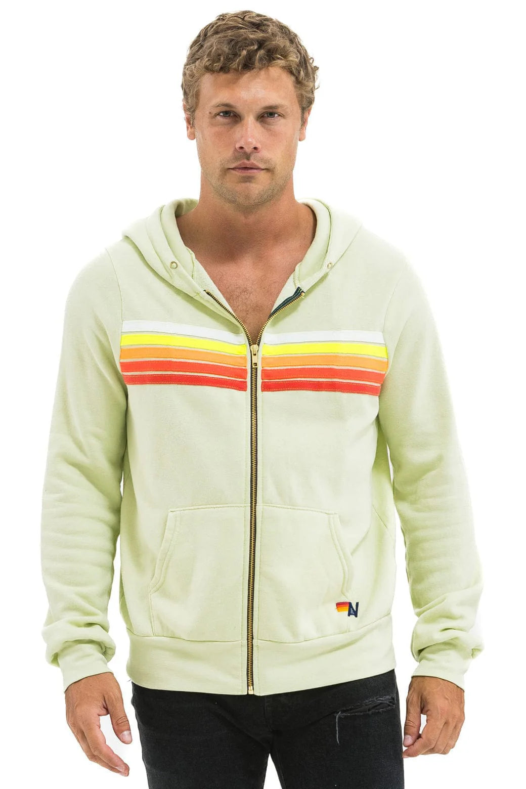 5 Stripe Hoodie - Lime Cream/White Neon