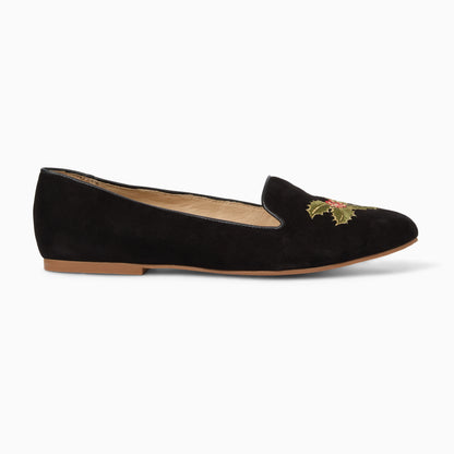 Embroidered Holly Loafer - Black Suede