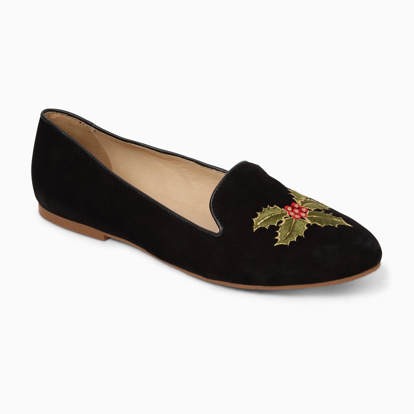 Embroidered Holly Loafer - Black Suede
