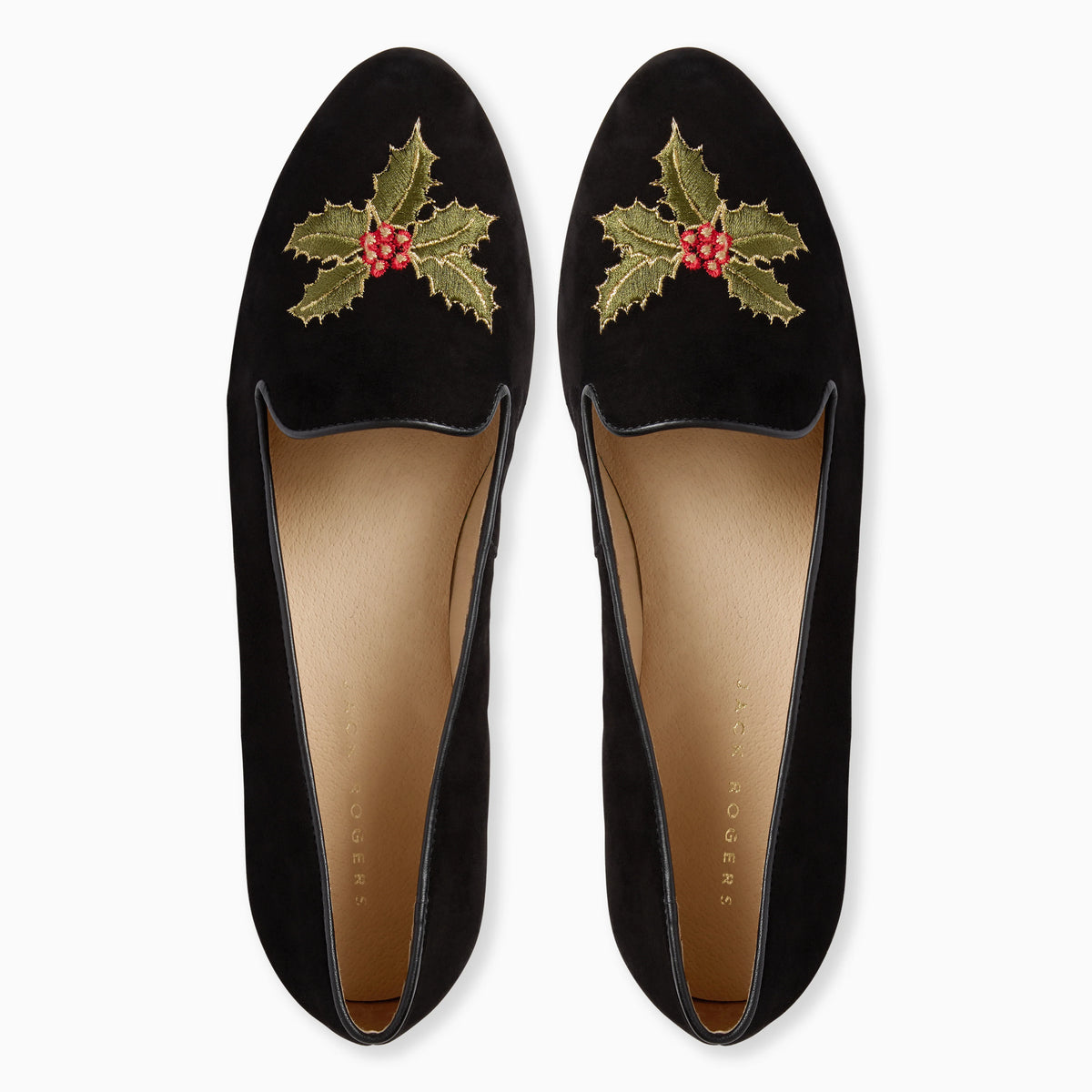 Embroidered Holly Loafer - Black Suede
