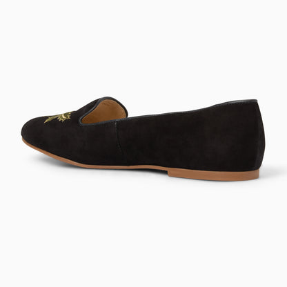 Embroidered Holly Loafer - Black Suede