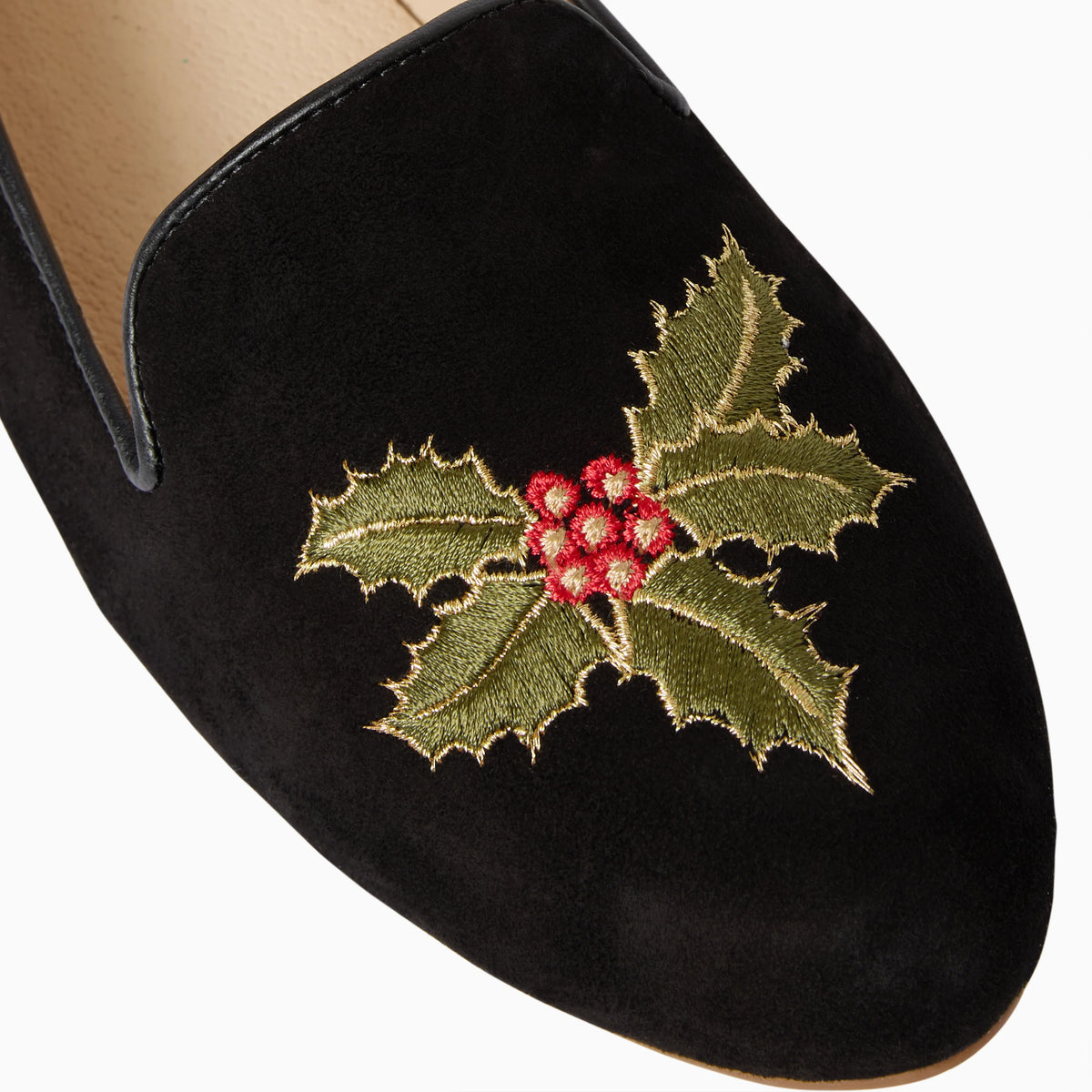 Embroidered Holly Loafer - Black Suede