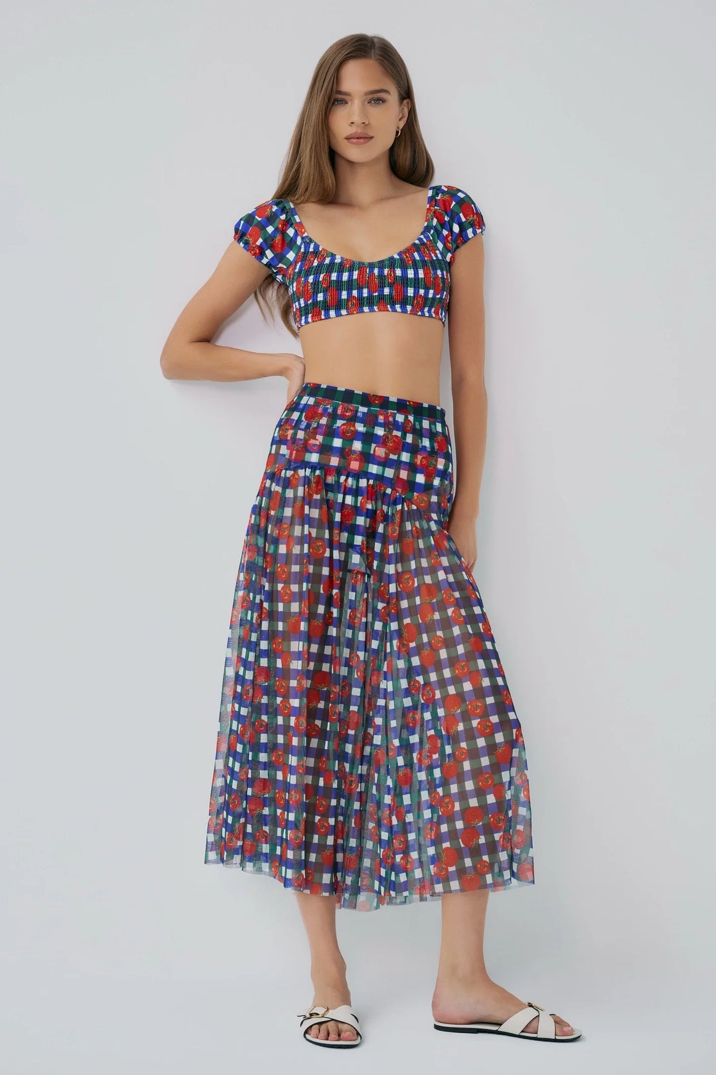 Maeden Cover-Up - Gingham Tomatoes Blue/Green