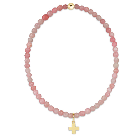 classic pink opal 3mm bracelet - signature cross gold charm