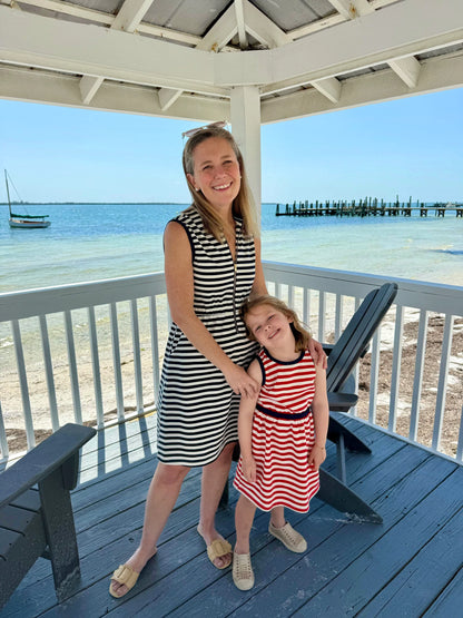 Lennie Dress in Horizontal Navy and White French Terry Stripe