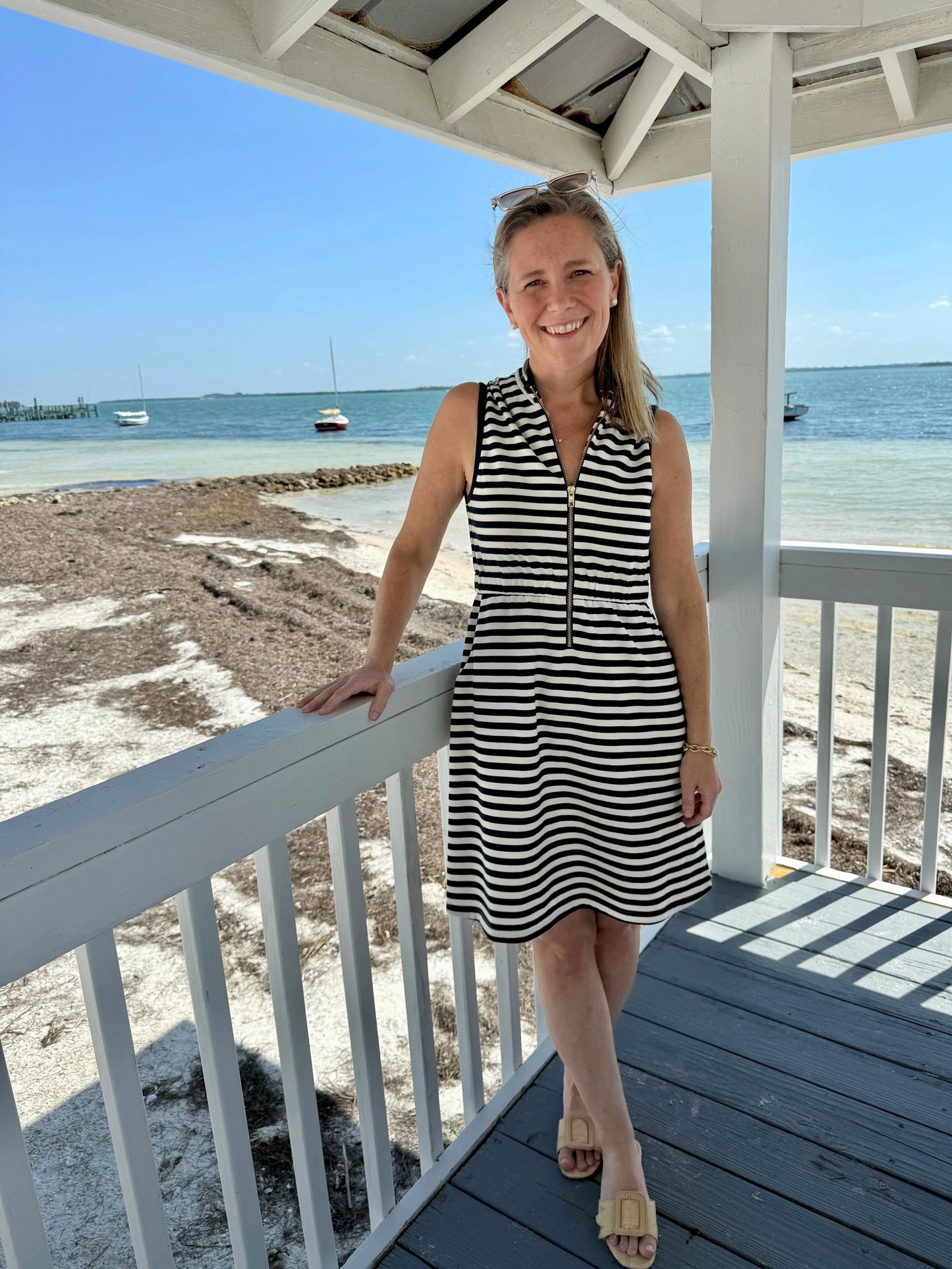 Lennie Dress in Horizontal Navy and White French Terry Stripe