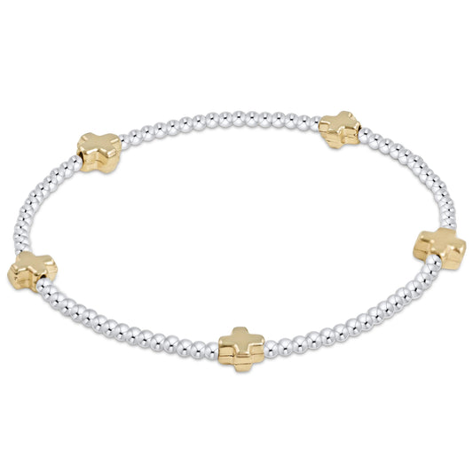 signature cross small 2mm mixed metal bracelet - gold