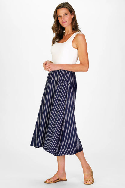 Jada Dress in Navy Linen Stripe
