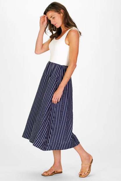 Jada Dress in Navy Linen Stripe