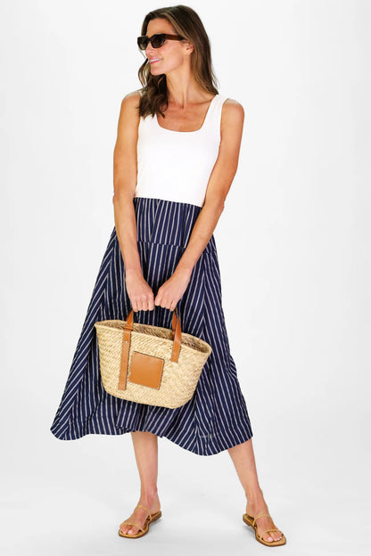 Jada Dress in Navy Linen Stripe