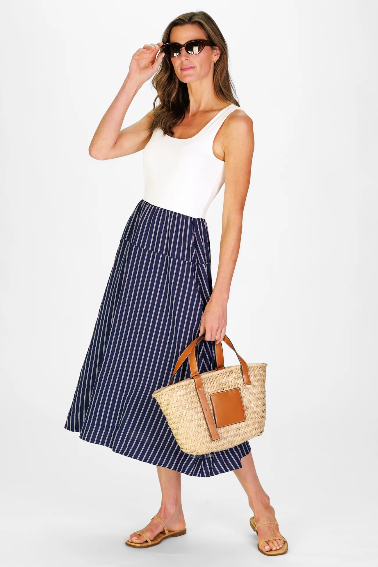Jada Dress in Navy Linen Stripe