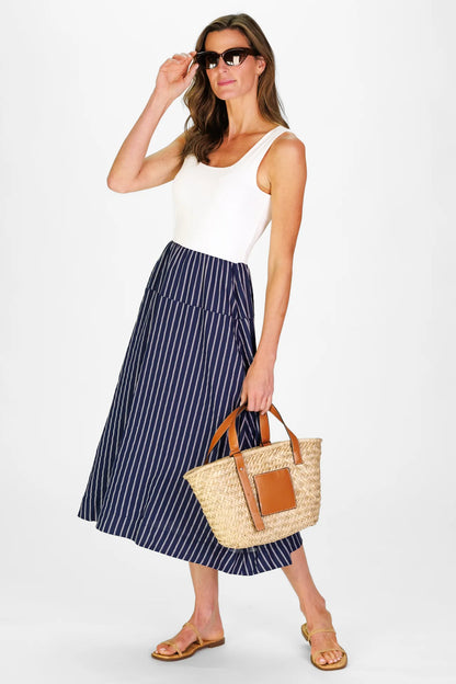 Jada Dress in Navy Linen Stripe