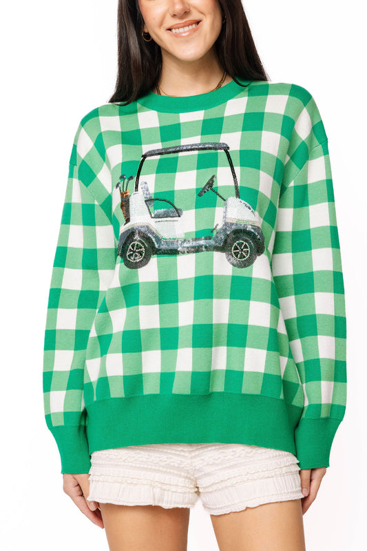 Green & White Checkered Golf Cart Sweater