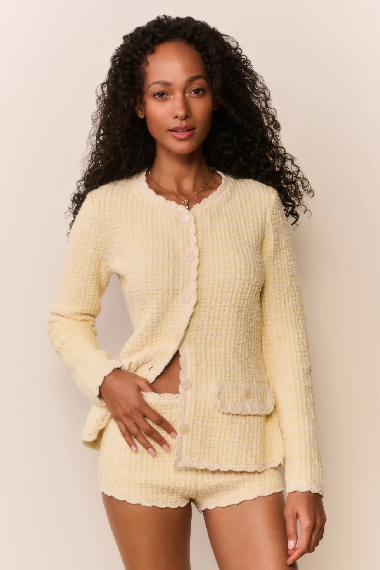 Gaililee Knit Tweed Cardigan - Daylily Yellow